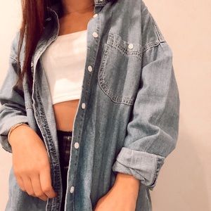 Oversized Denim Button Down Top